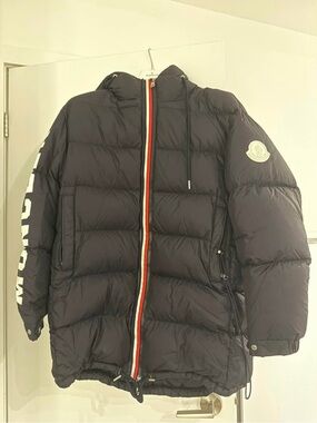 Moncler Black Hooded Quilted Puffer with Tricolor Zip